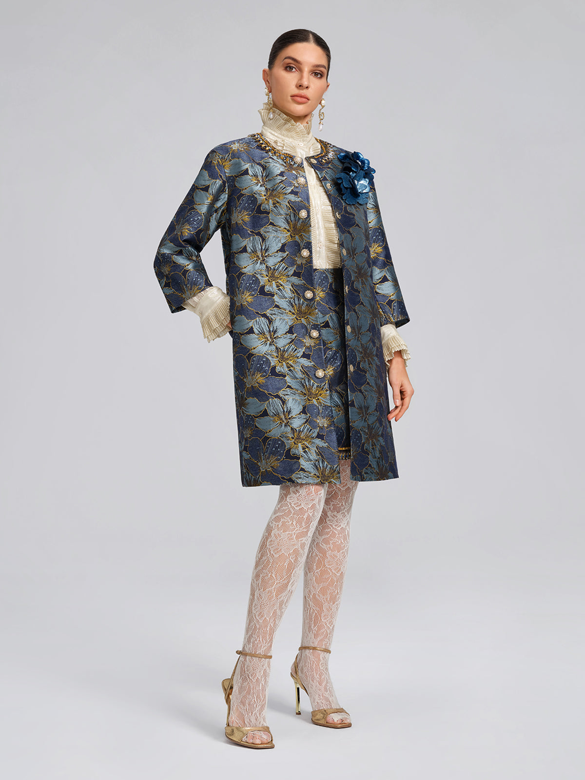 Hand-Sewn Crystal Jacquard A-Line Mini Skirt