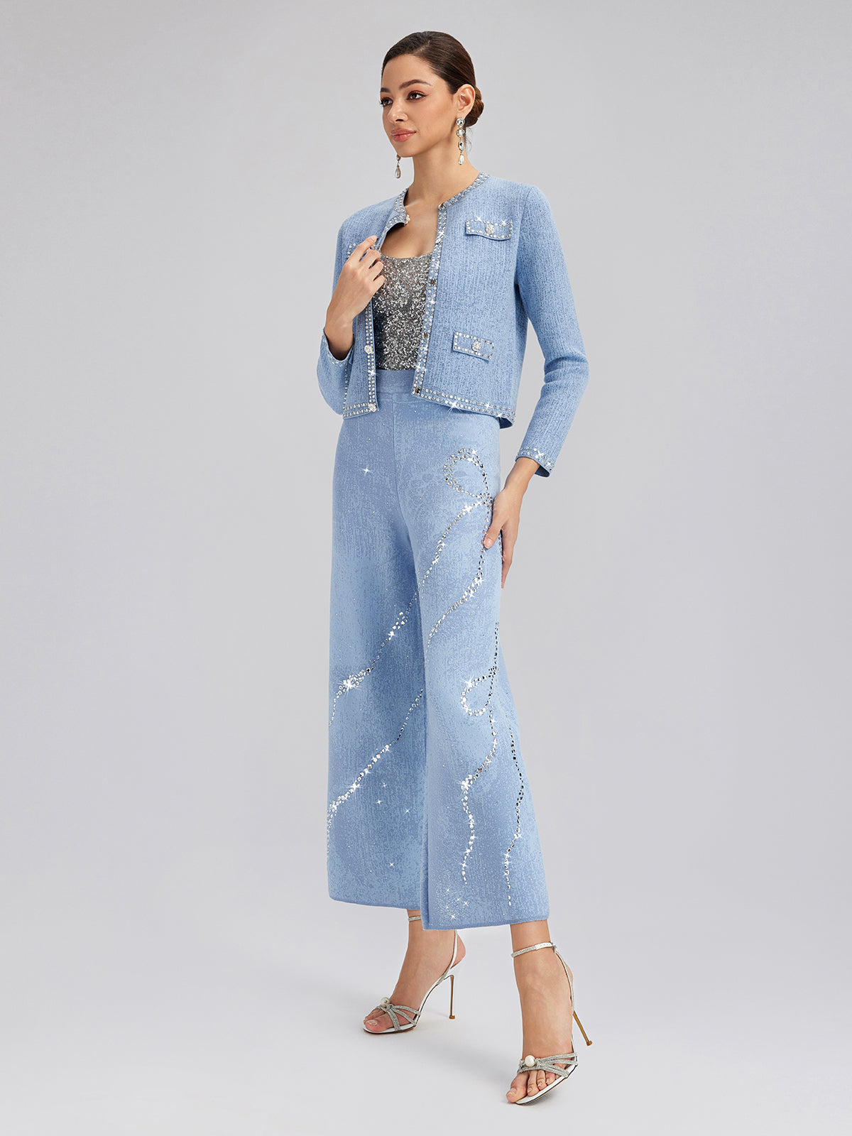 Wool Beaded Jacquard Knit Cardigan