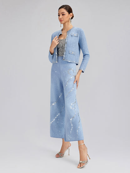 Wool Beaded Jacquard Knit Cardigan