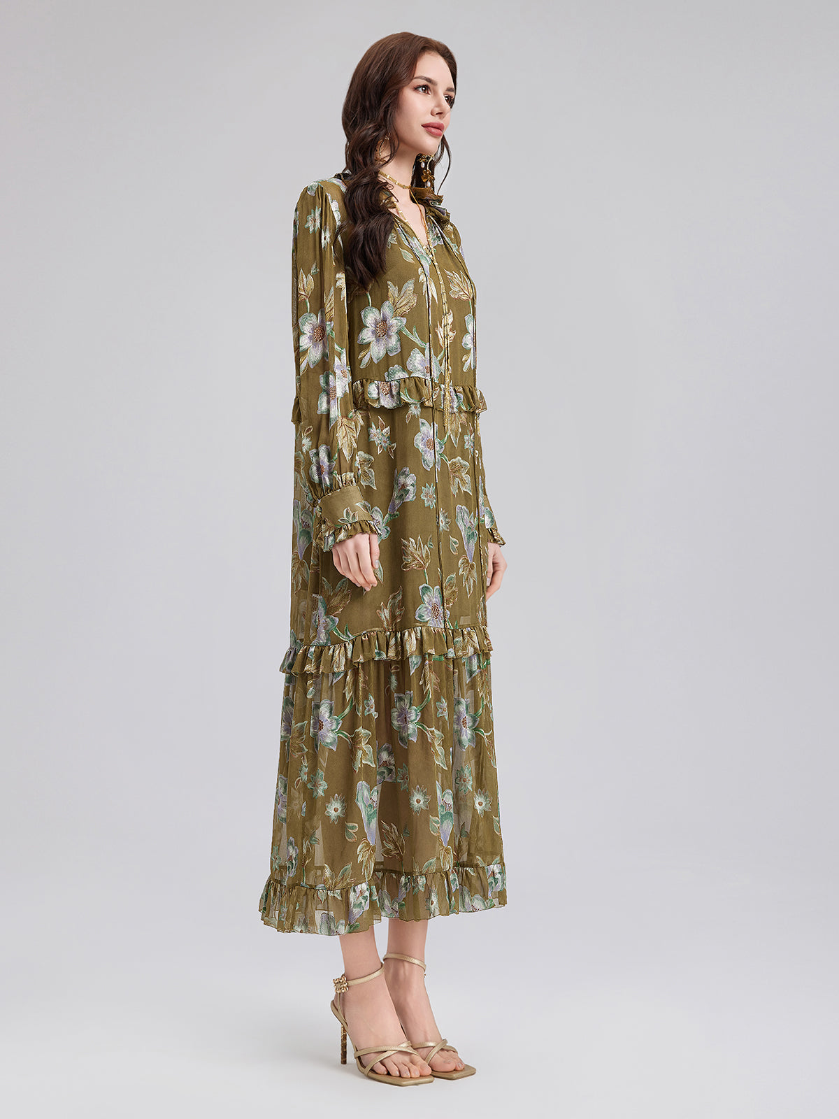 Silk Jacquard Hand-Painted Floral Dress