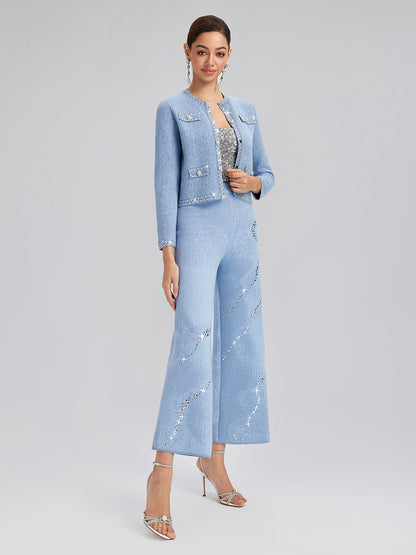 Wool Beaded Jacquard Knit Cardigan