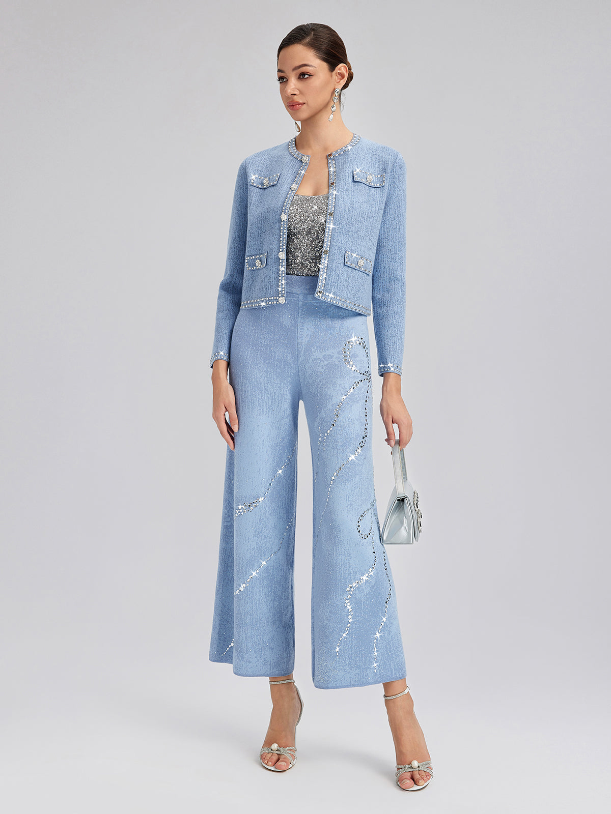 Wool Beaded Jacquard Knit Cardigan