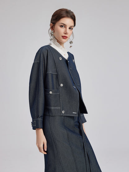 Minimalist Double-Breasted Denim Jacket