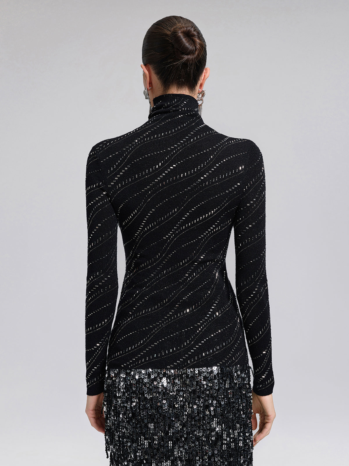 Crystal-Embellished Stretch Wool Turtleneck Top