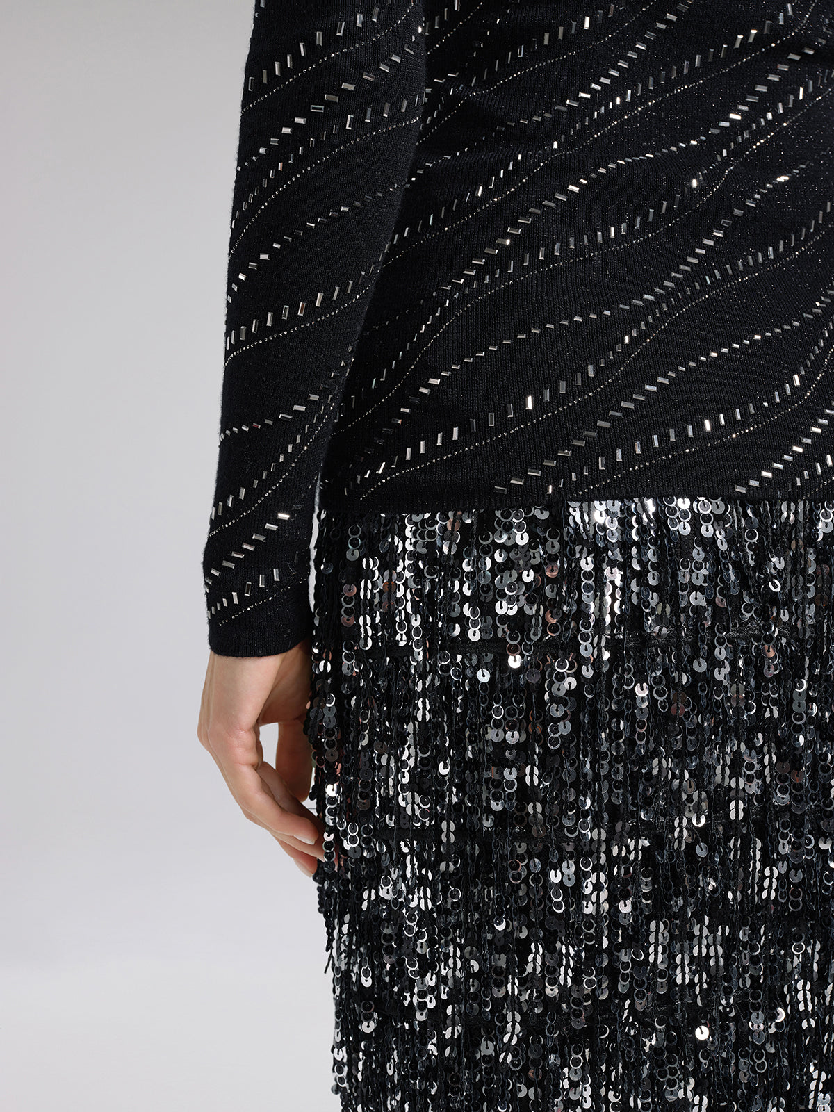 Crystal-Embellished Stretch Wool Turtleneck Top