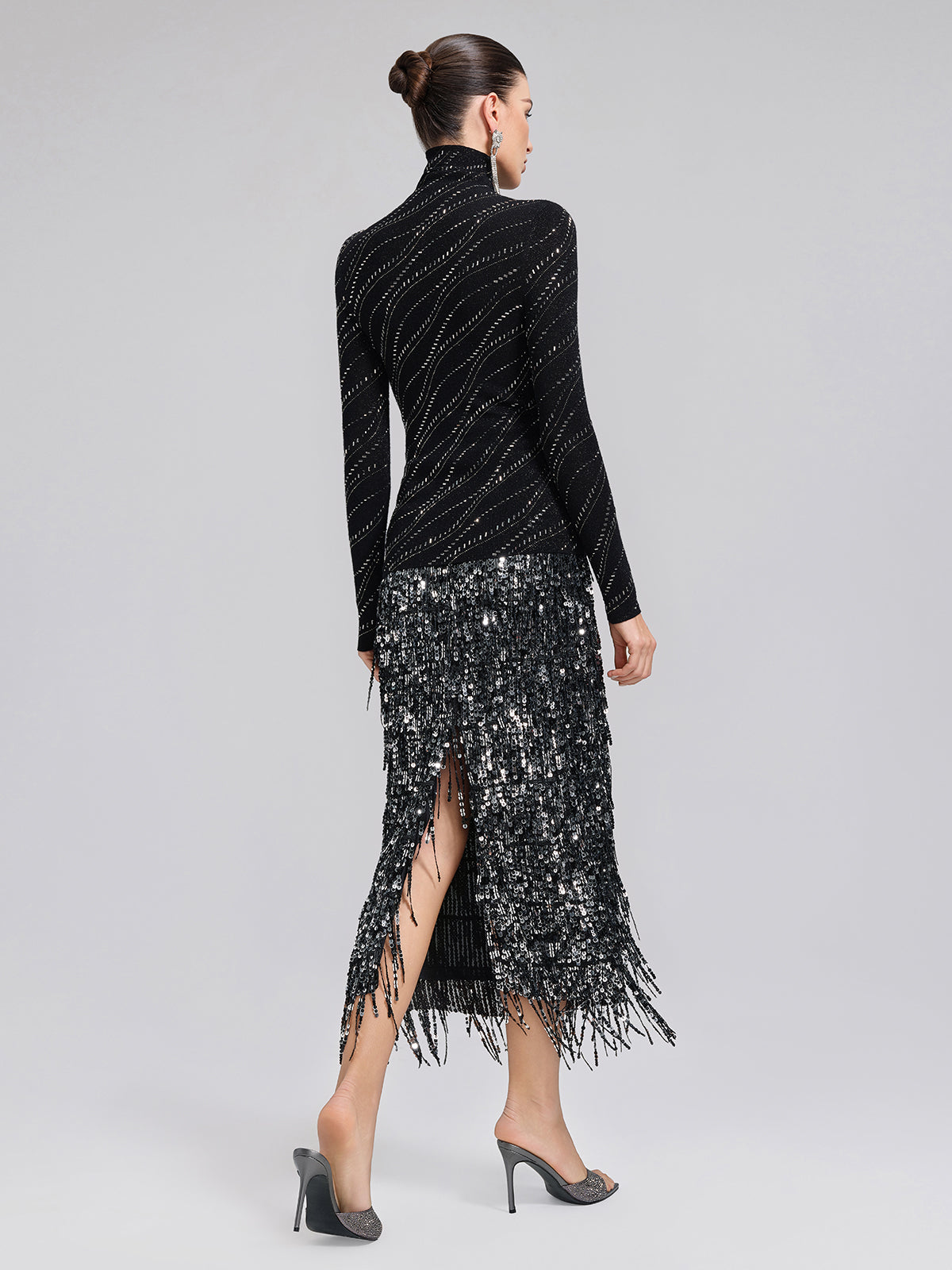 Crystal-Embellished Stretch Wool Turtleneck Top