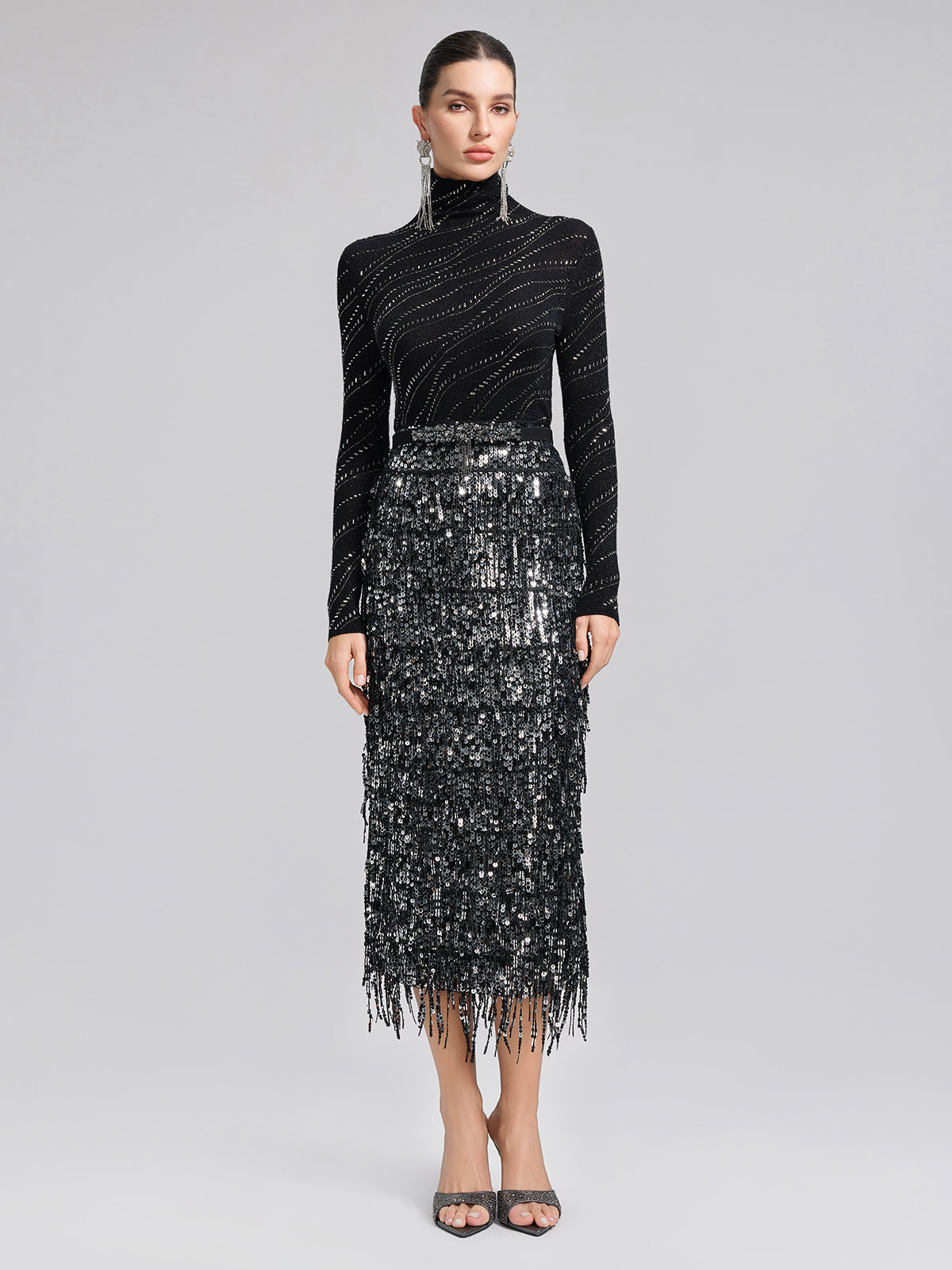 Crystal-Embellished Stretch Wool Turtleneck Top