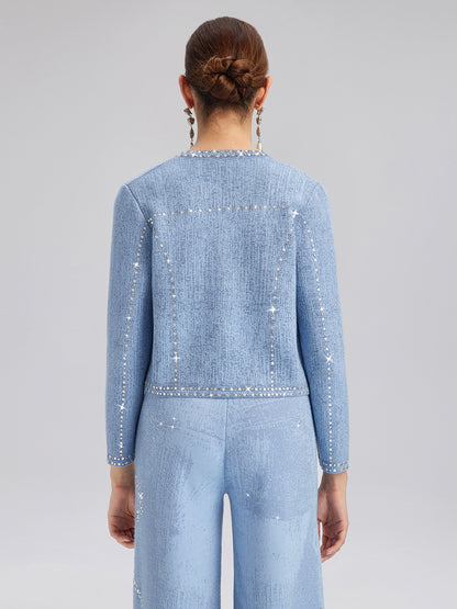 Wool Beaded Jacquard Knit Cardigan