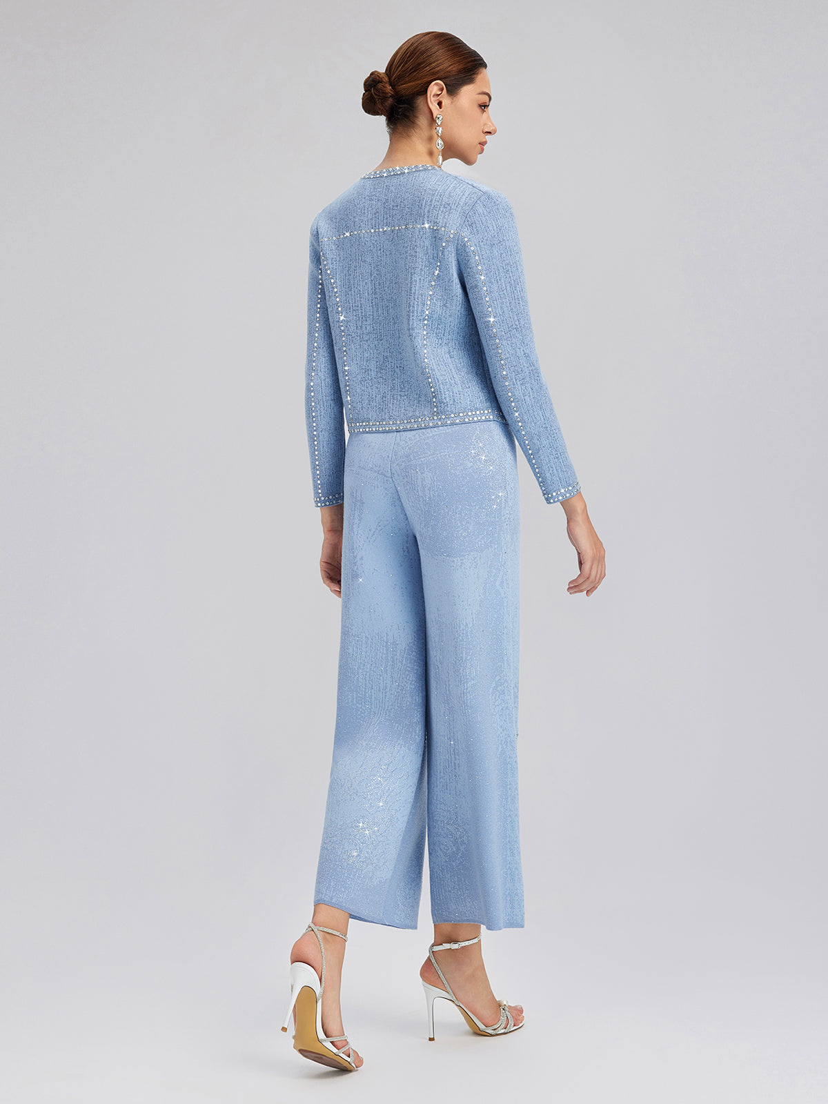 Wool Beaded Jacquard Knit Cardigan