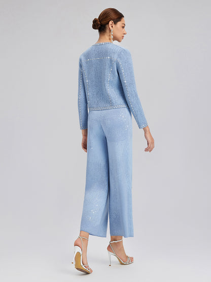 Wool Beaded Jacquard Knit Cardigan