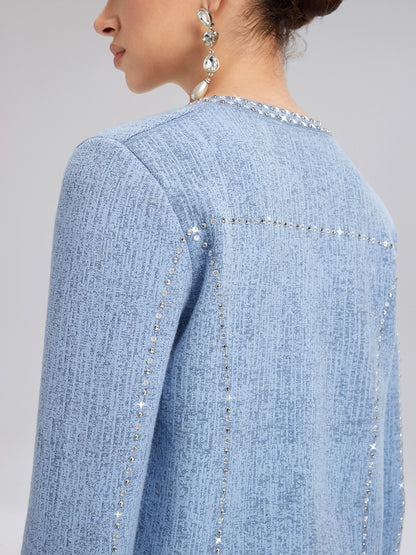 Wool Beaded Jacquard Knit Cardigan