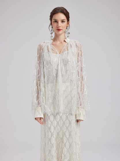 Luxe Beaded Sequin Tassel Shirt