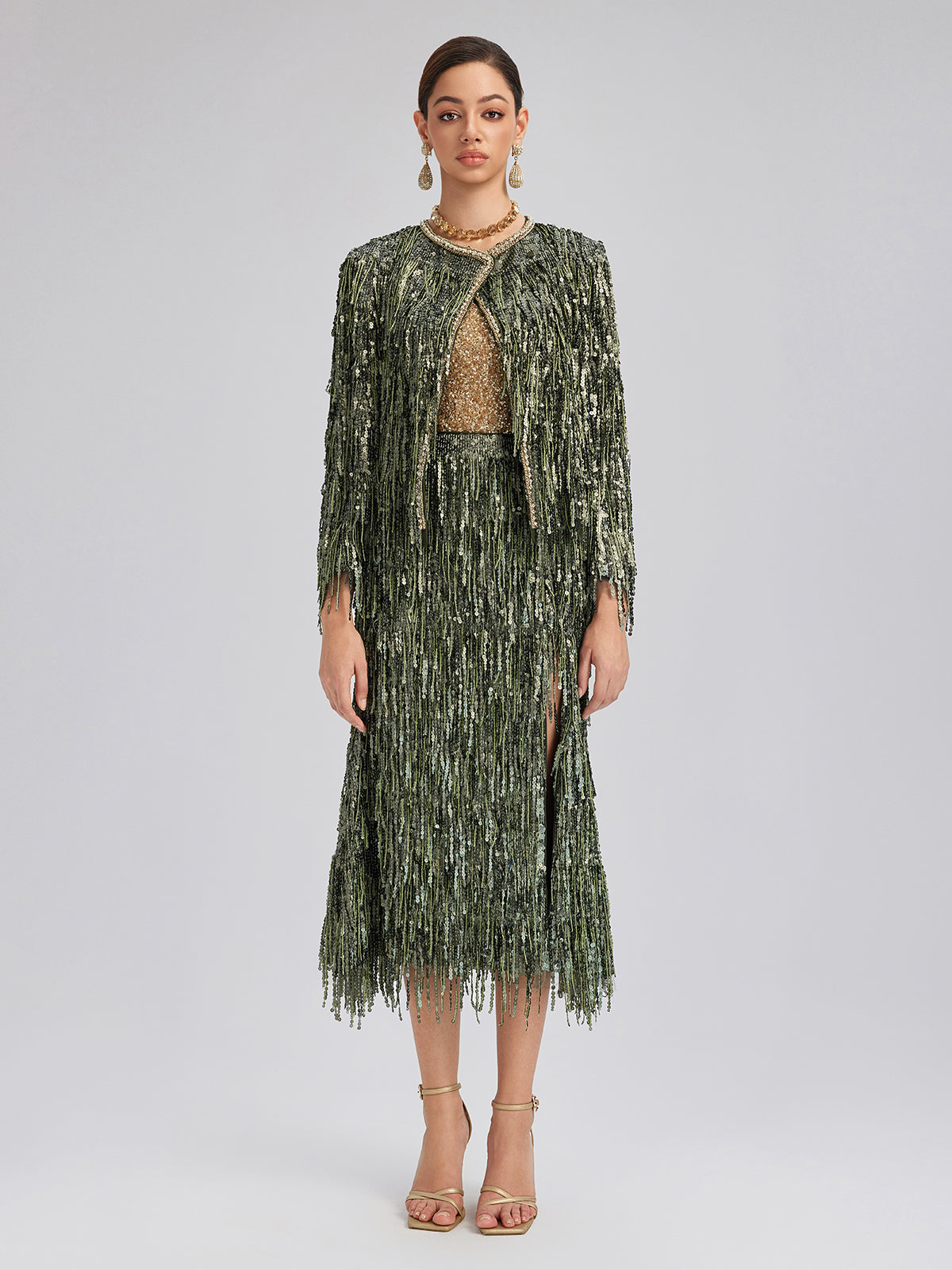 Handcrafted Sequin Fringe Crystal Trim Jacket