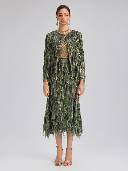 Handcrafted Sequin Fringe Crystal Trim Jacket