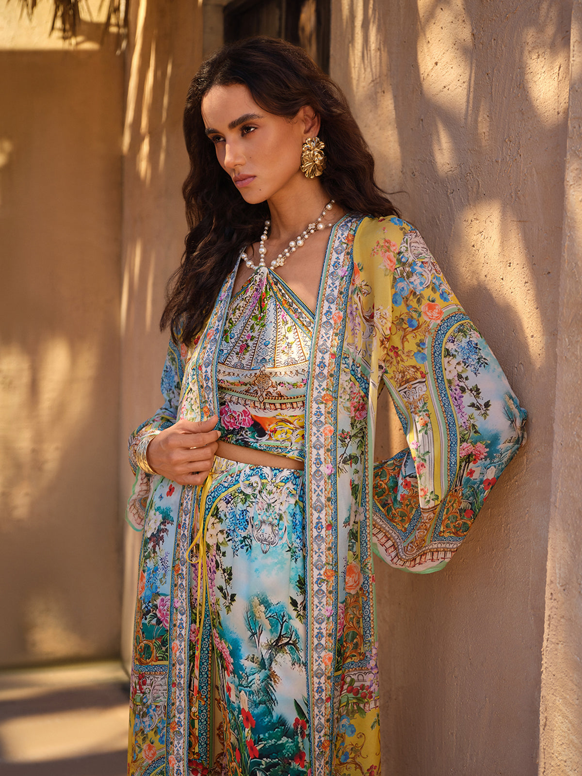 100% Silk Rhinestone Manor Print Cover-Up