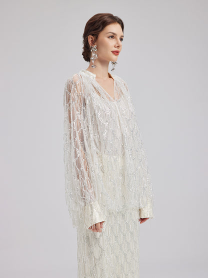 Luxe Beaded Sequin Tassel Shirt