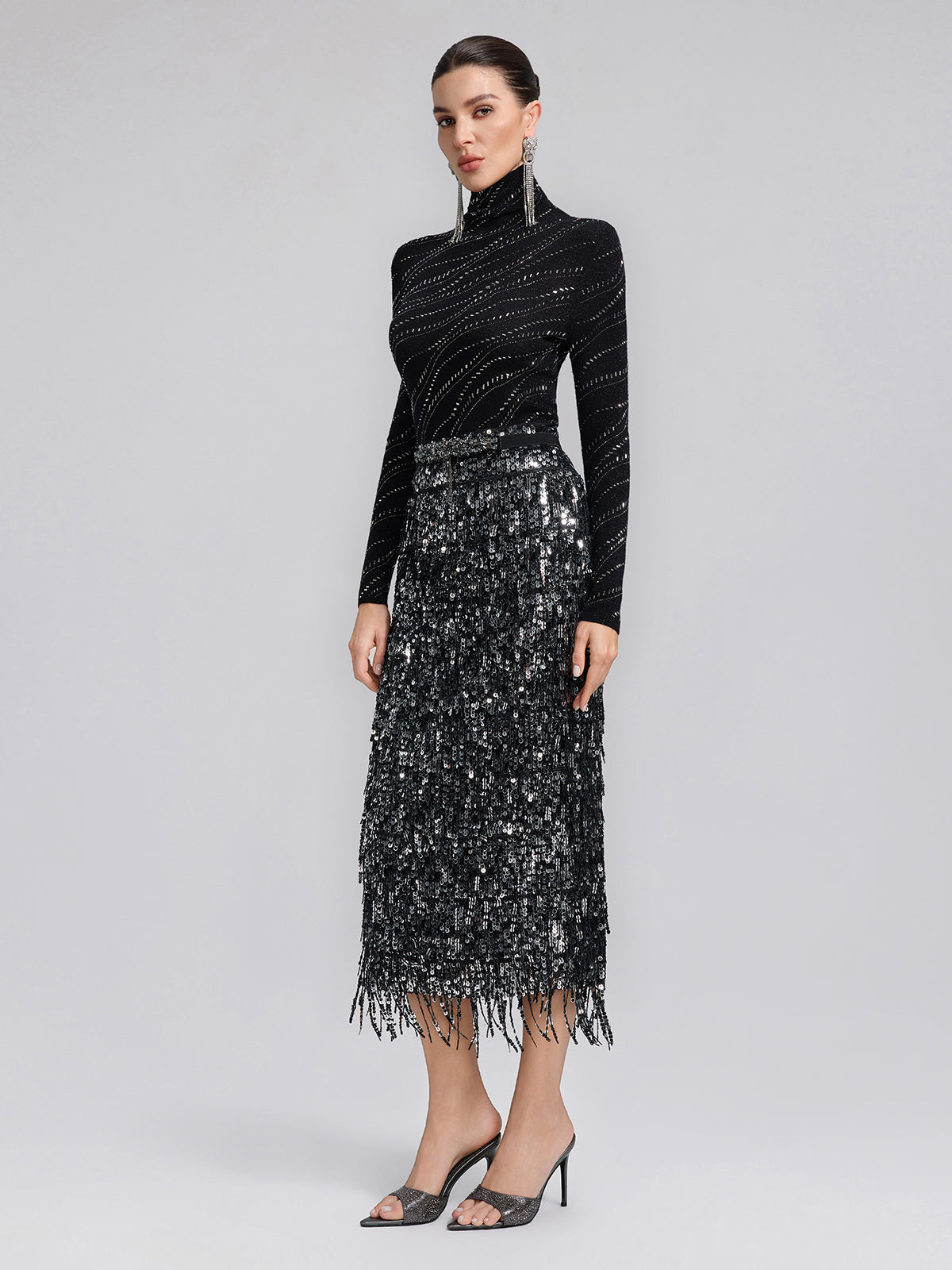 Crystal-Embellished Stretch Wool Turtleneck Top