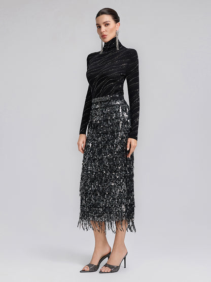 Crystal-Embellished Stretch Wool Turtleneck Top