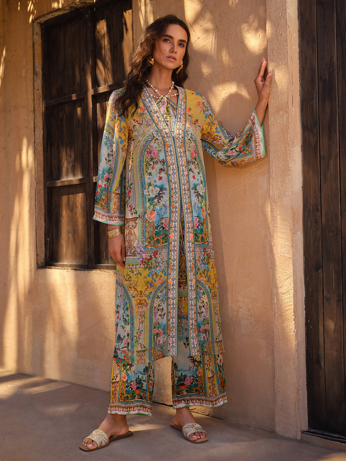 100% Silk Rhinestone Manor Print Cover-Up
