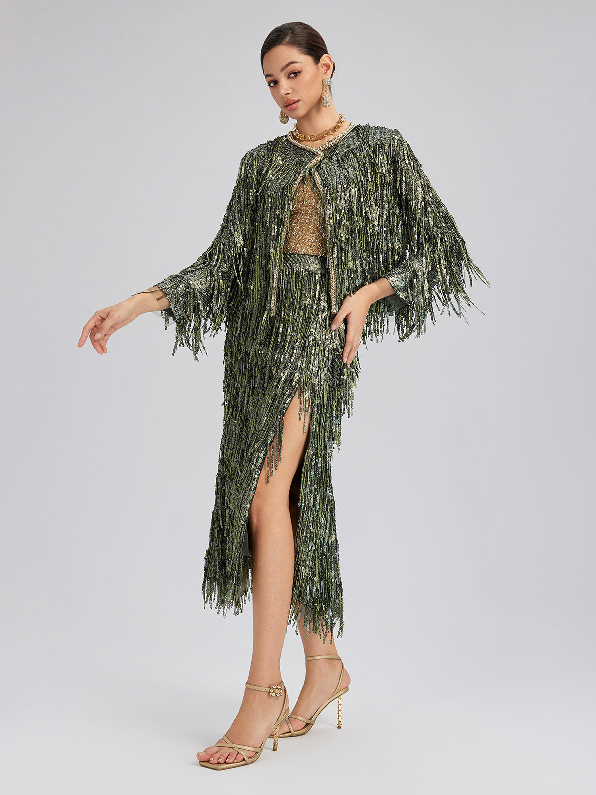 Handcrafted Sequin Fringe Crystal Trim Jacket