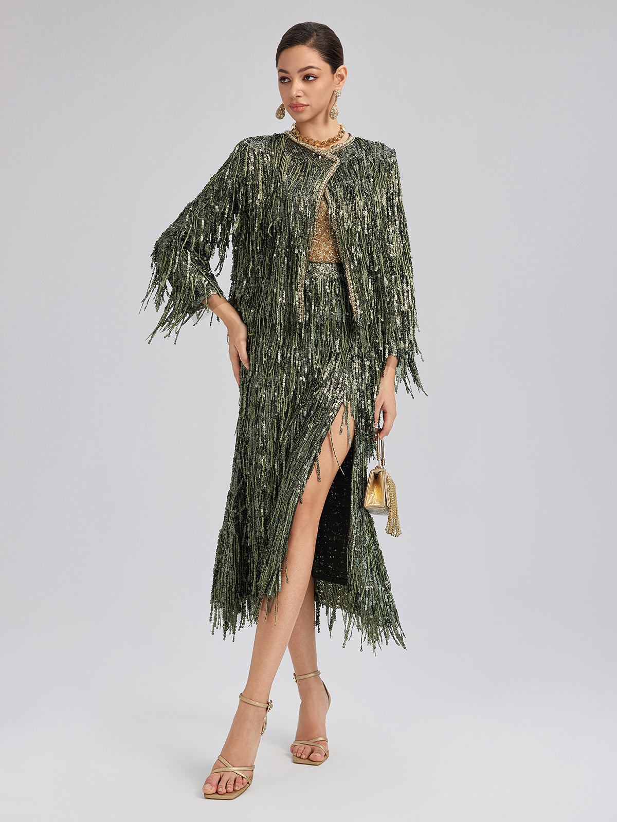 Handcrafted Sequin Fringe Crystal Trim Jacket