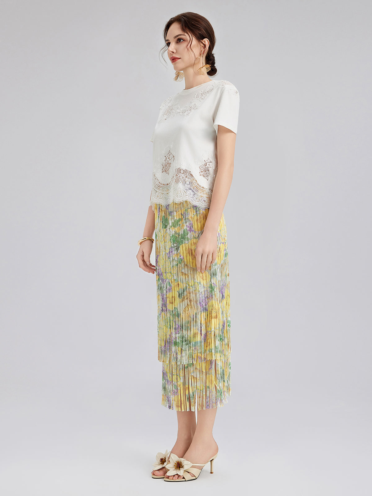 Fashion Lace-Trimmed Cotton Tee