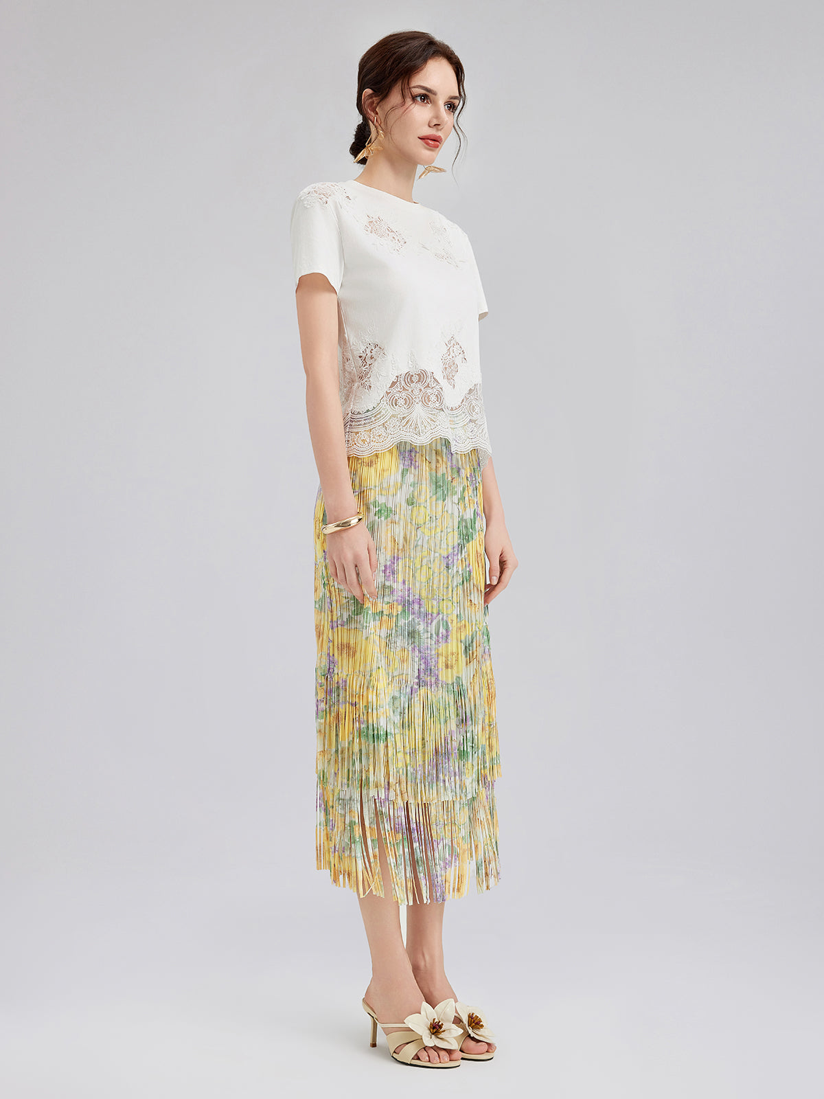 Fashion Lace-Trimmed Cotton Tee