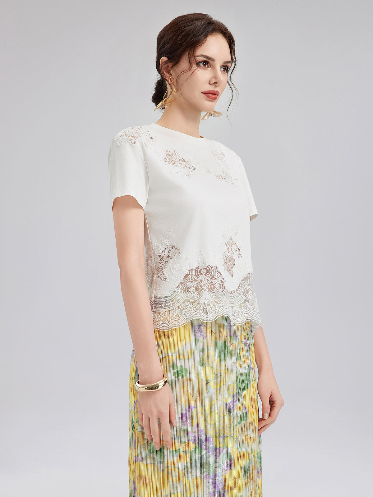 Fashion Lace-Trimmed Cotton Tee