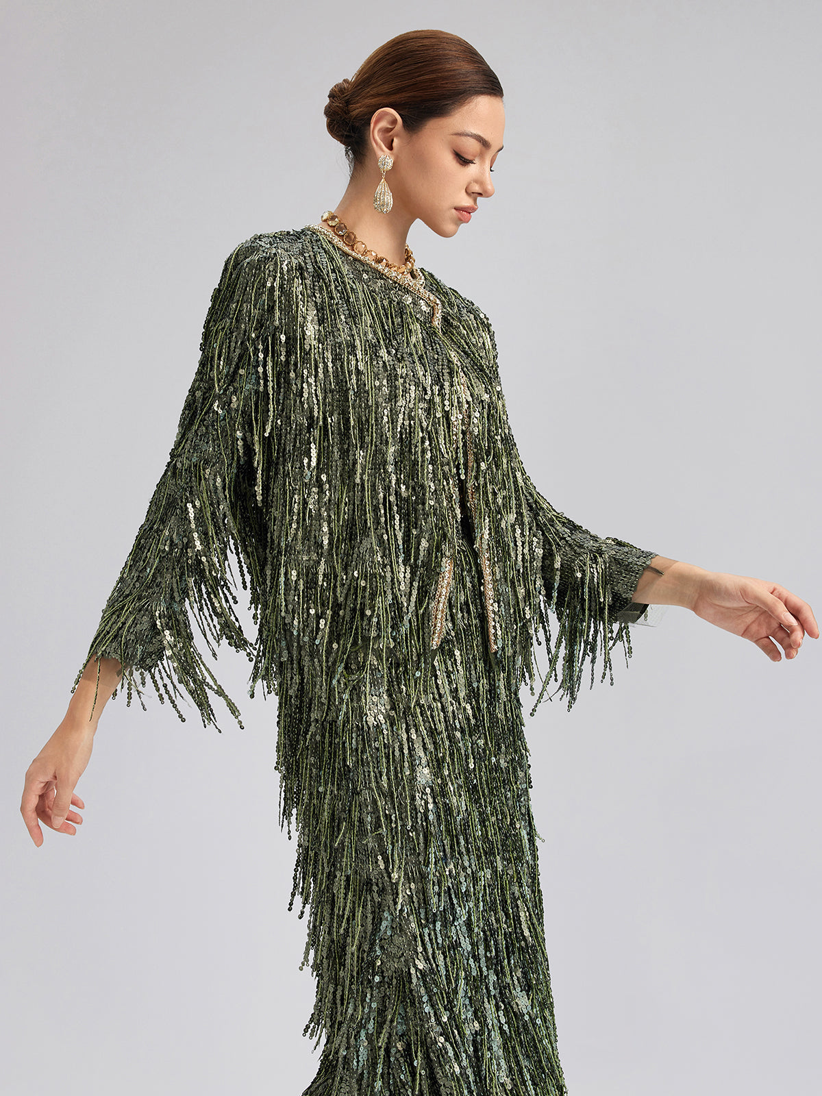 Handcrafted Sequin Fringe Crystal Trim Jacket
