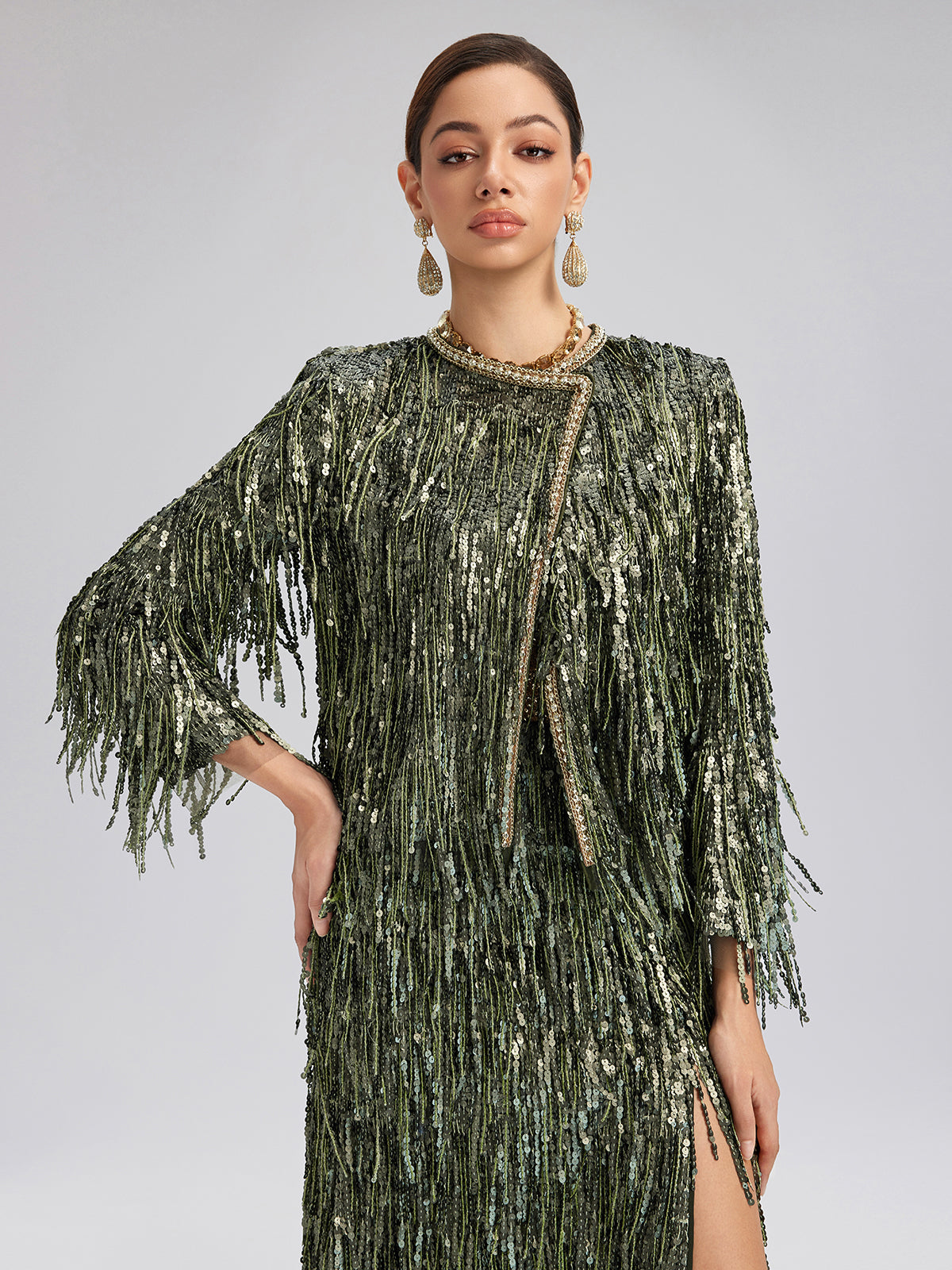 Handcrafted Sequin Fringe Crystal Trim Jacket