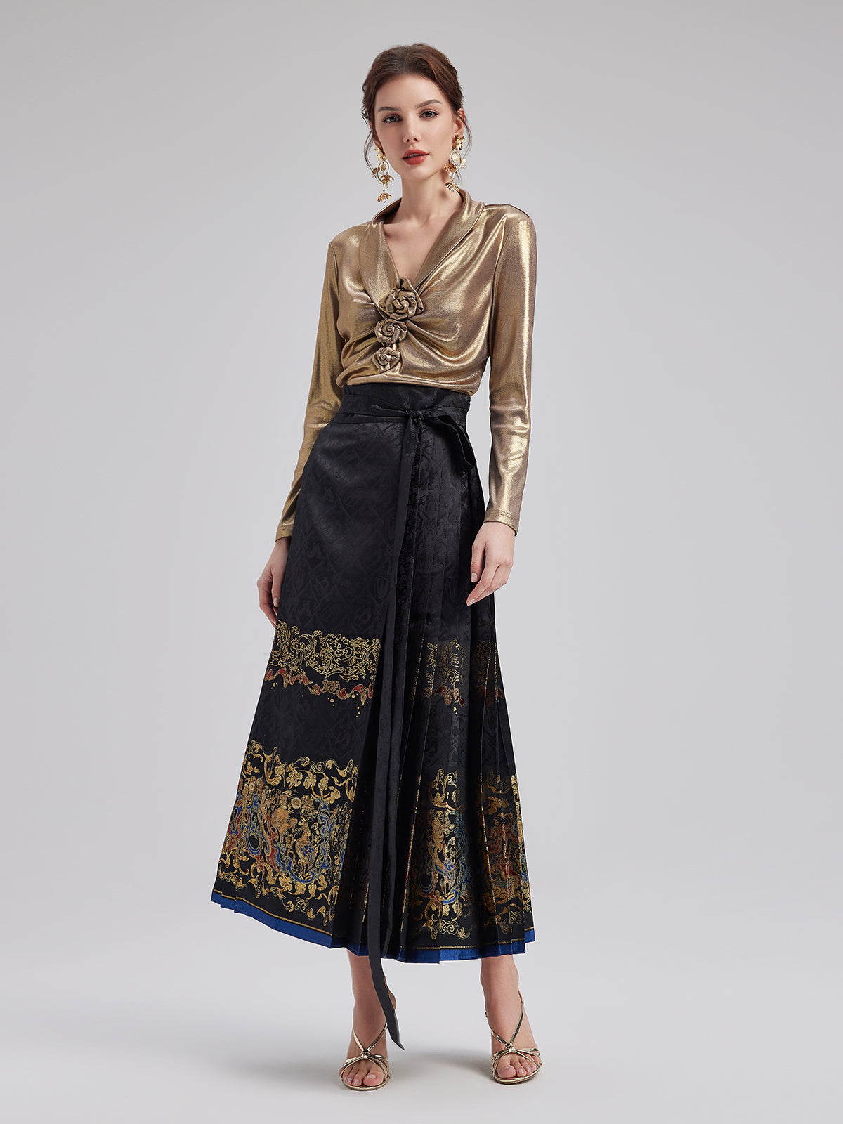 Elegant Chinese Style Pleated Skirt