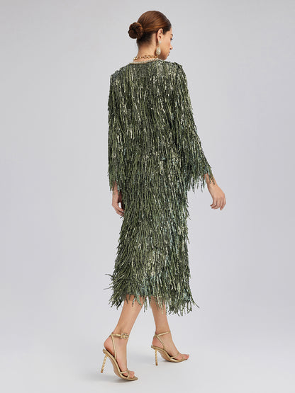 Handcrafted Sequin Fringe Crystal Trim Jacket