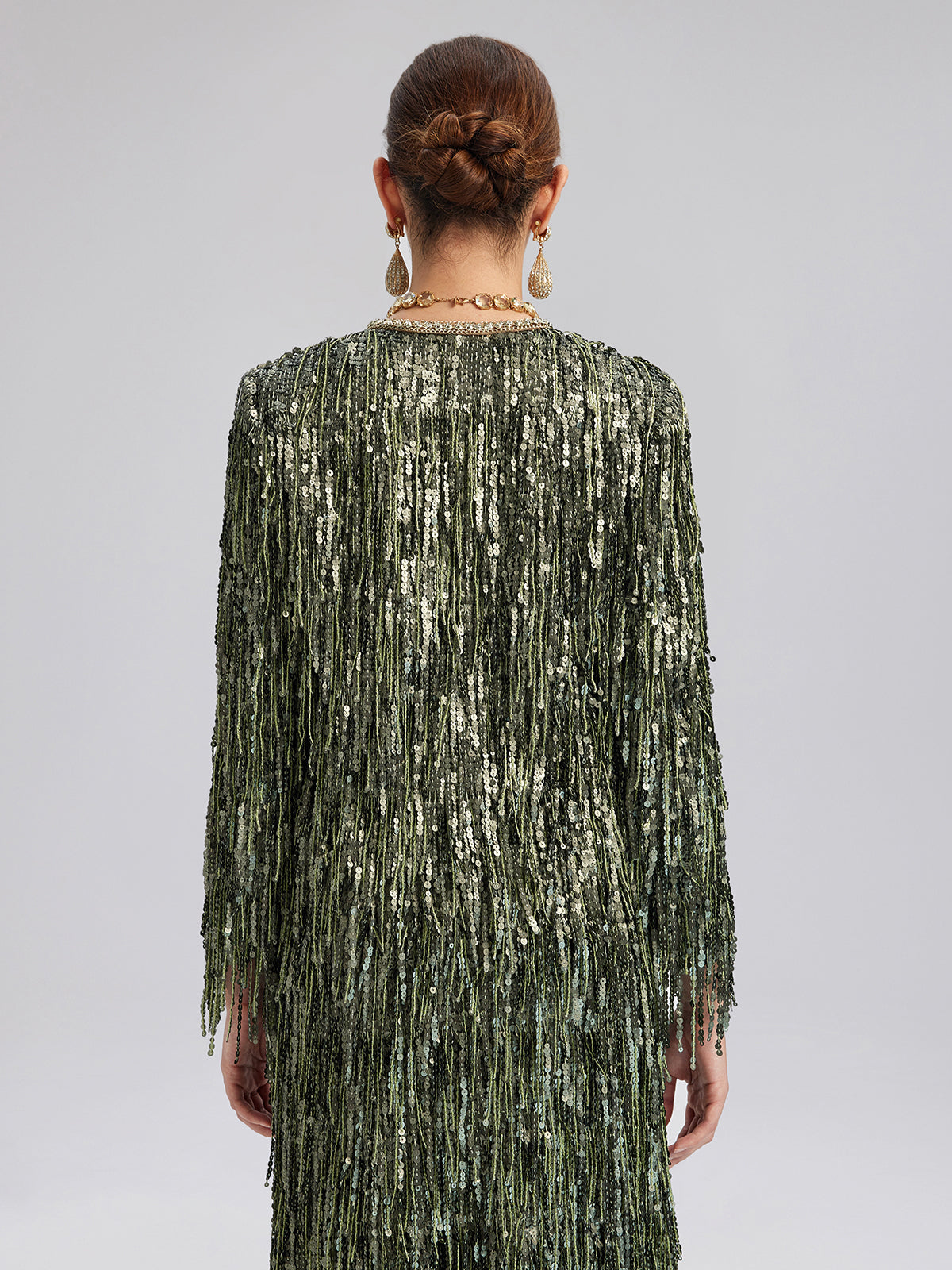 Handcrafted Sequin Fringe Crystal Trim Jacket
