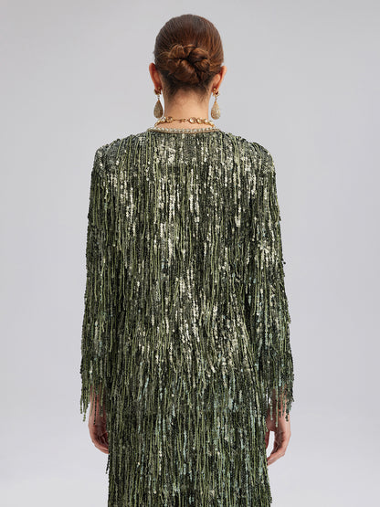 Handcrafted Sequin Fringe Crystal Trim Jacket