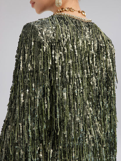 Handcrafted Sequin Fringe Crystal Trim Jacket