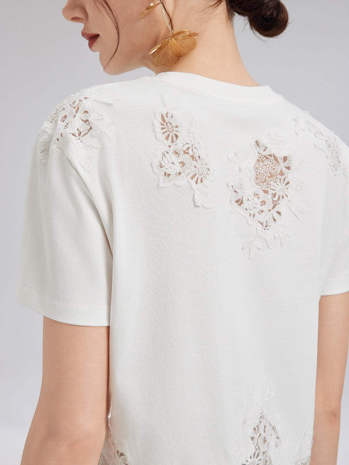 Fashion Lace-Trimmed Cotton Tee