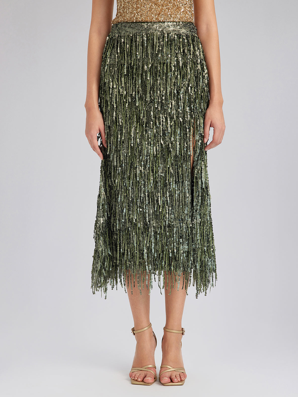 Handcrafted Sequin Fringe Front-Slit Mermaid Skirt