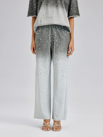 Ombre Rhinestones Washed Knit Pants