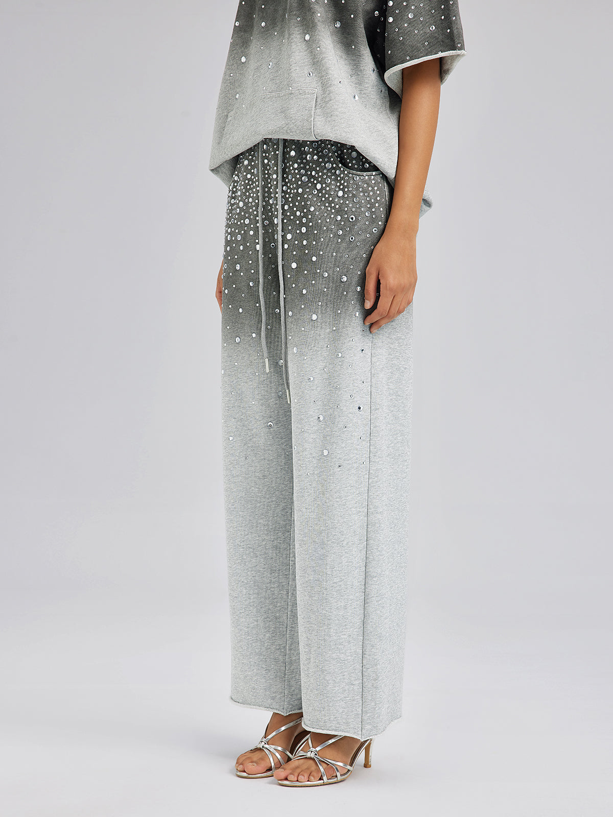 Ombre Rhinestones Washed Knit Pants