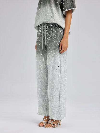 Ombre Rhinestones Washed Knit Pants