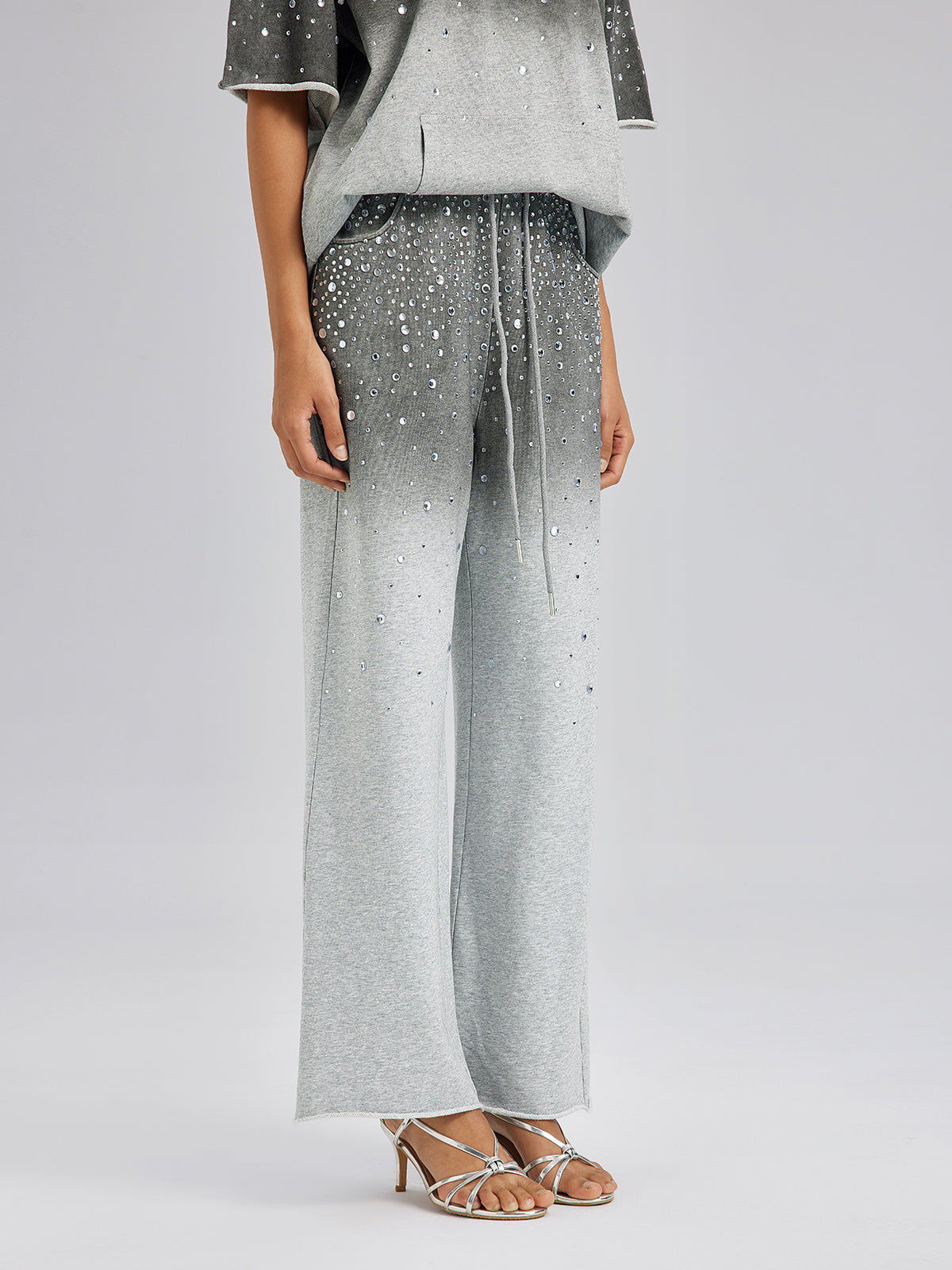 Final Sale | Ombre Rhinestones Washed Knit Pants