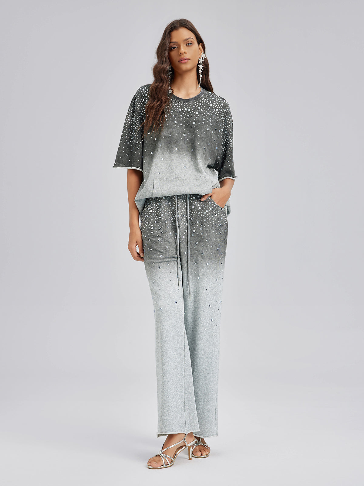 Gradient-Coated Rhinestone Knit Tee