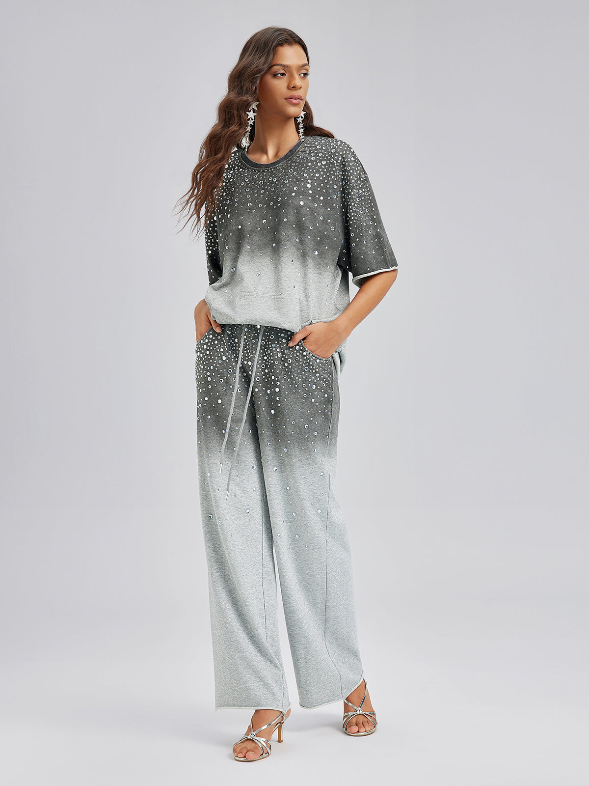 Gradient-Coated Rhinestone Knit Tee