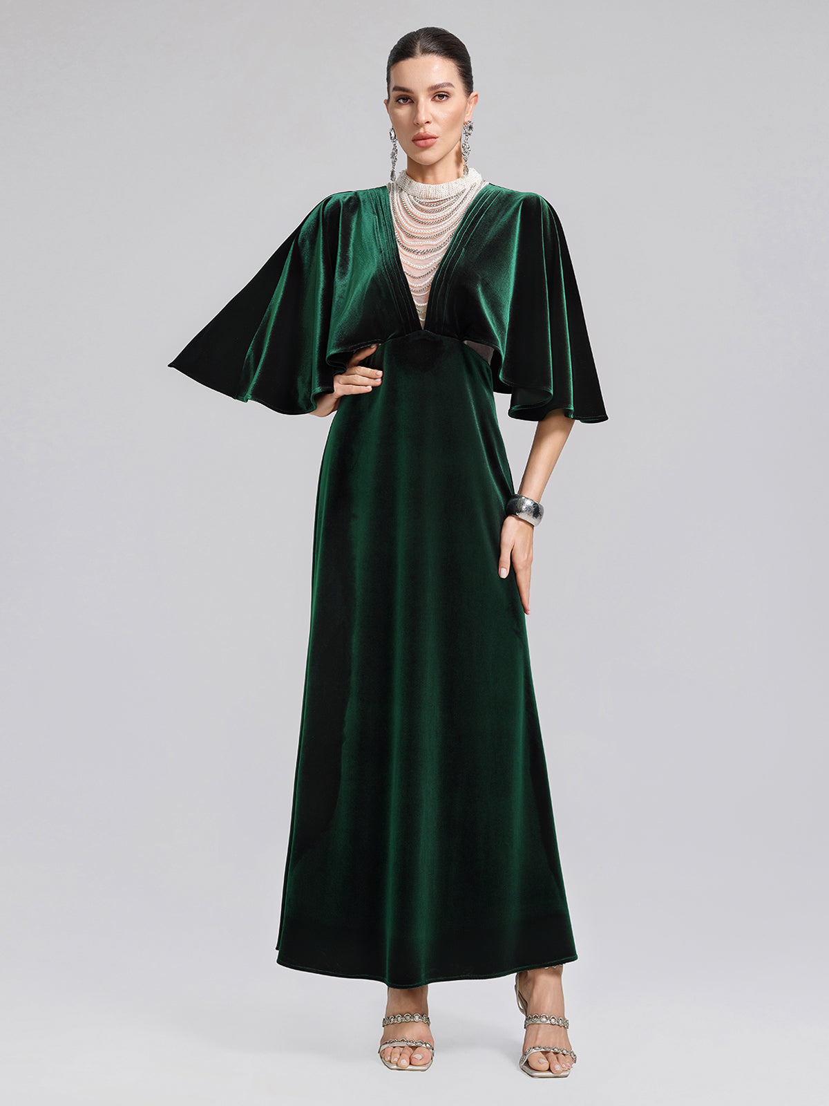 Layered Pearl Velvet Mermaid Gown