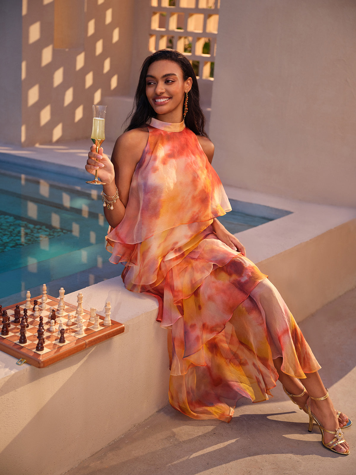 Silk Tie-Dye Ruffled Vacation Skirt