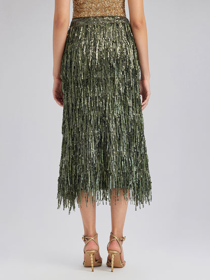 Handcrafted Sequin Fringe Front-Slit Mermaid Skirt