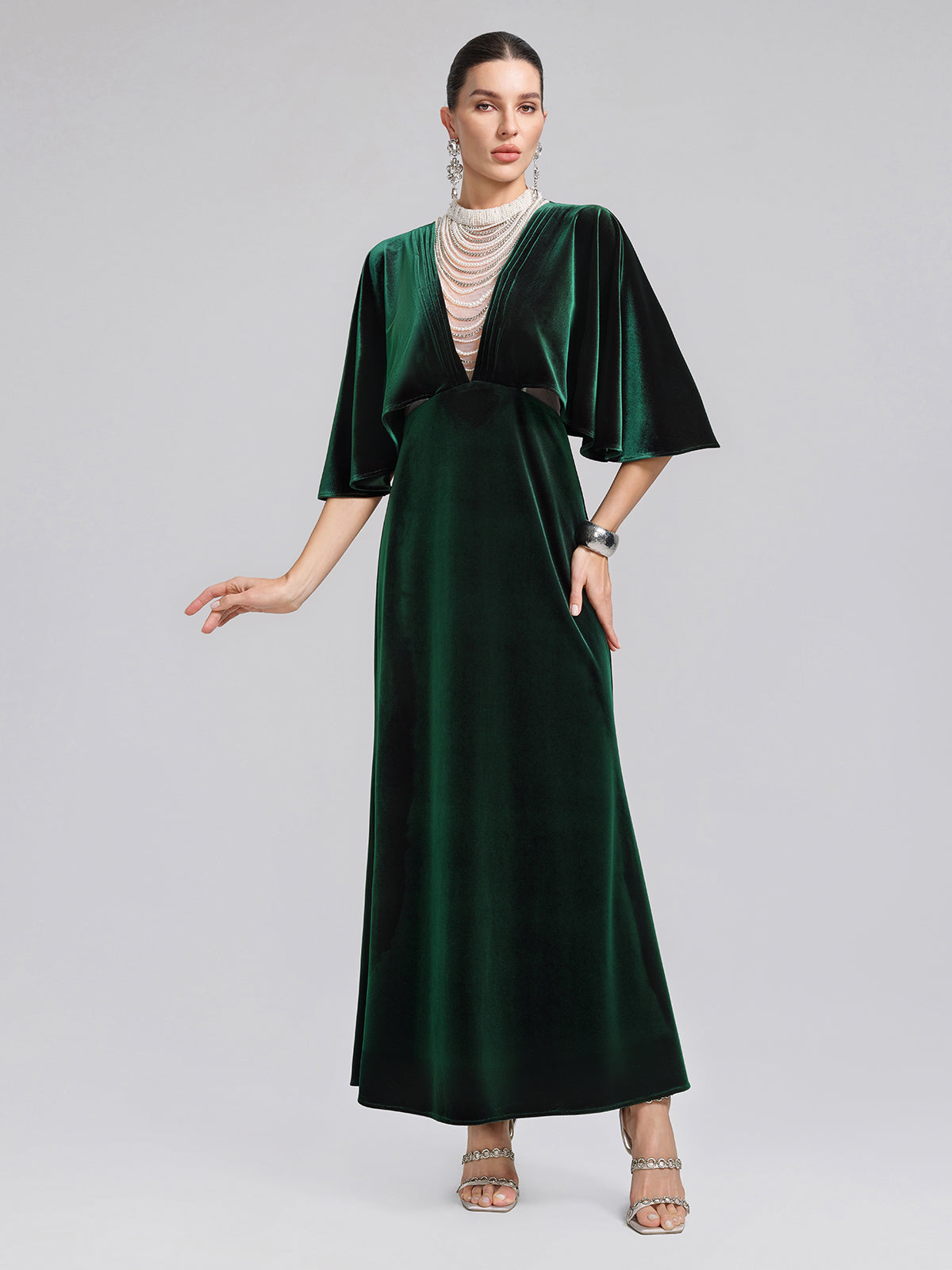 Layered Pearl Velvet Mermaid Gown