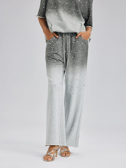 Ombre Rhinestones Washed Knit Pants