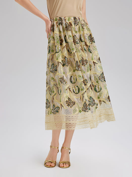 Sequin Lace Flared Skirt