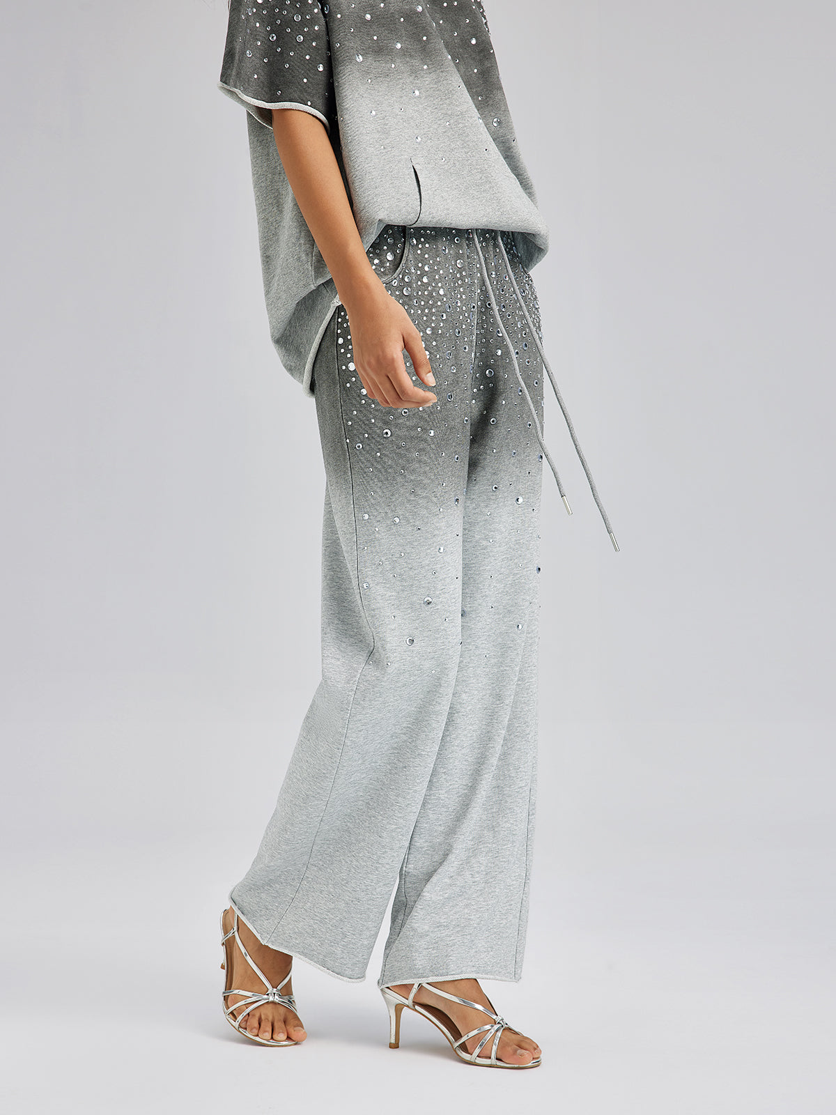 Ombre Rhinestones Washed Knit Pants